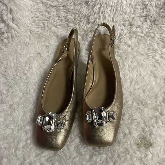 STUART WEITZMAN Rhinestone Gold Slingback Ballet Flats Shoes SZ9.5 - Picture 1 of 12